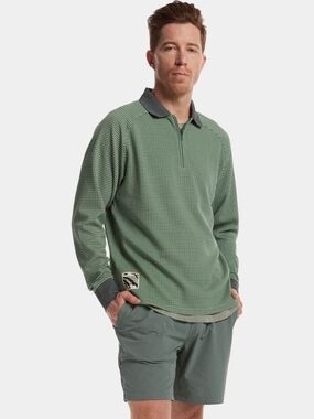 Whitespace Quarter Zip Long Sleeve Top Polo Styling Mens Wicking Knit Green M